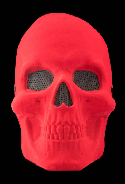 Máscara Crânio Veludo Vermelho Isolado Contra Fundo Preto — Fotografia de Stock