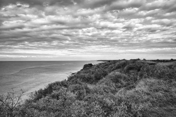 덴마크 사람들 위에서 흑백으로 바다를 내려다보고 있었다 발트해 지평선에 보입니다 — 스톡 사진