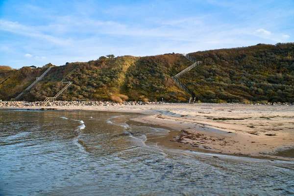 Paesaggio Costiero Danimarca Con Spiaggia Sabbiosa Onde Nell Oceano Oceano — Foto Stock