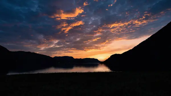 Fjord Sunset Illuminated Clouds Sky View Mountains Fjord Landscape Norway — Stock Photo, Image