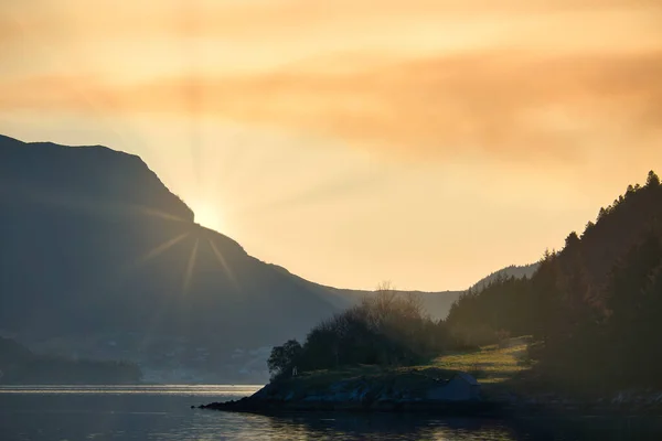 Fjord View Mountains Fjord Landscape Norway Sun Setting Mountain Landscape — Stock Photo, Image