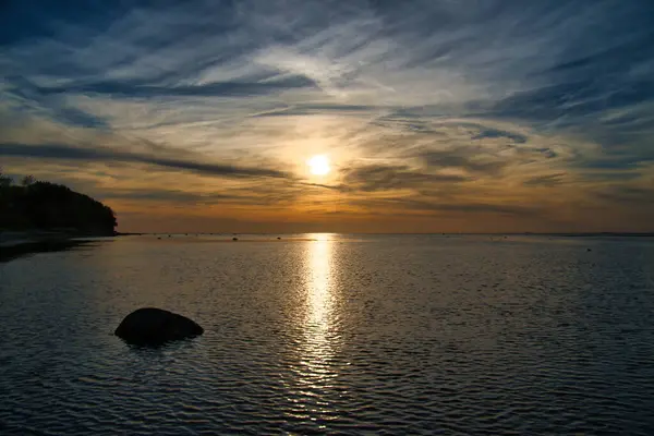 Sunset Small Rocks Water Shore Light Waves Poel Island Baltic — Stock Photo, Image