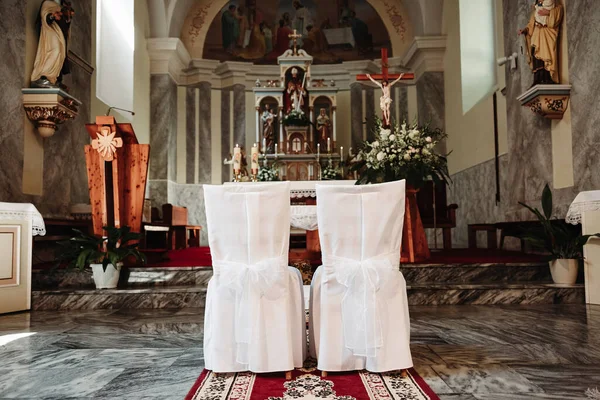 Beautiful Ancient Church Decorated Wedding Day — Stock Photo, Image