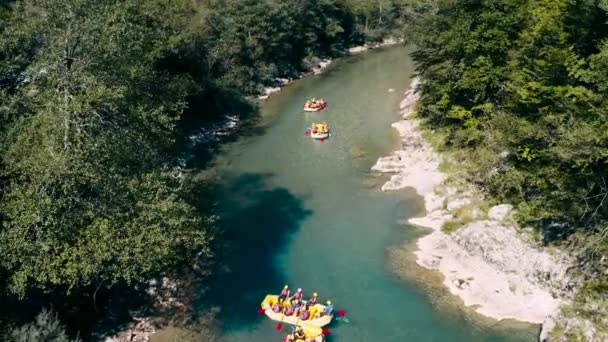 People Rafting River Boat Tara River Rafting Drone Shot Tara — Stockvideo