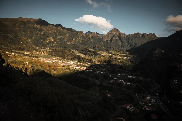 Stock image Shot from drone,a shot of pico grande, a landscape bathed in sunlight,majestic mountains under the clouds