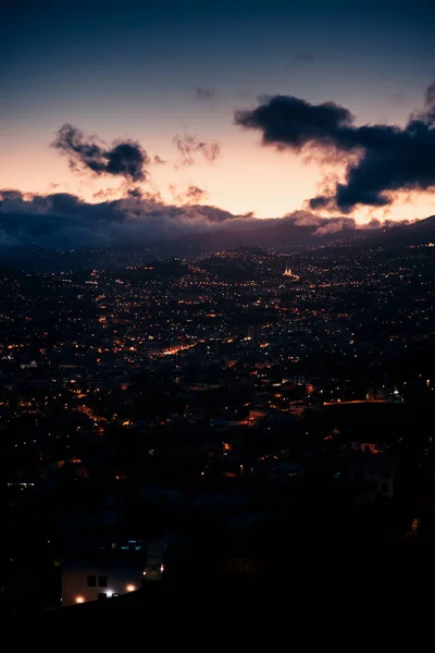 stock image drone view of funchal night city, lights and darkness