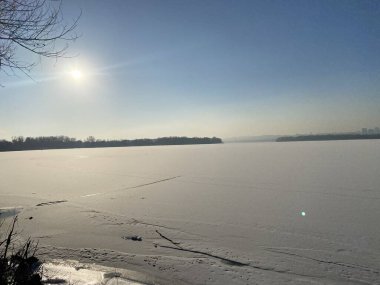 Kar ve ağaçlarla dolu güzel kış manzarası