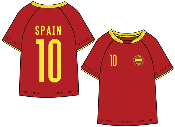 Sporty Hiszpanii Piłka Nożna Jersey Kit Koszulka Przodu Tyłu Vector — Wektor stockowy