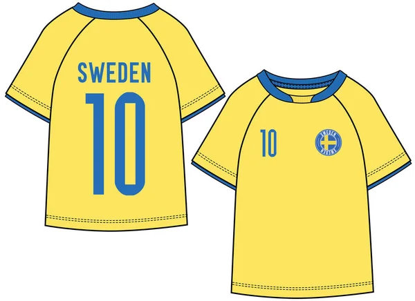 Sporty Wartość Szwecja Piłka Nożna Jersey Kit Koszulka Przodu Tyłu — Wektor stockowy