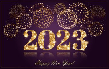 Havai fişek vektör illüstrasyonlu 2023 yılınız kutlu olsun.