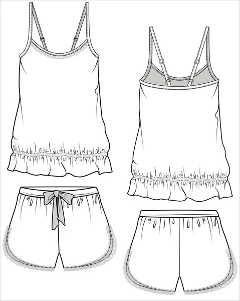 Frauen Cami Und Lacy Shorts Nightwear Set Editable Vector File — Stockvektor