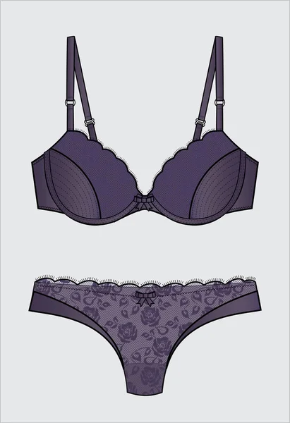 Purple Lace Bra Sotto Wear Set Vector — Vettoriale Stock