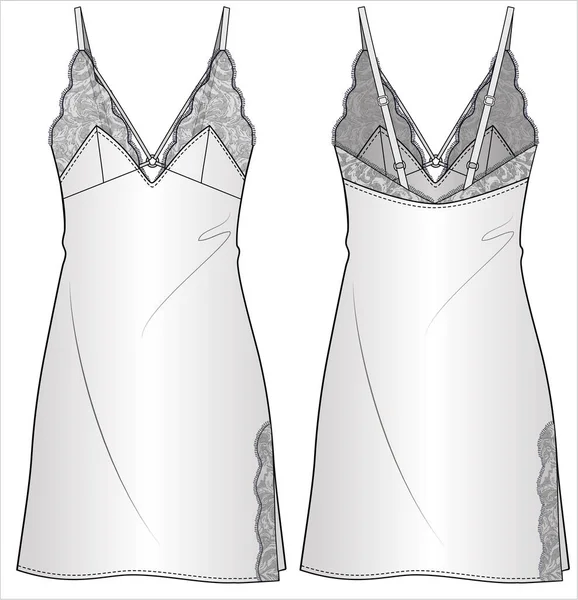 Womens Satin Lace Slip Nightwear Editable Vector File — стоковий вектор