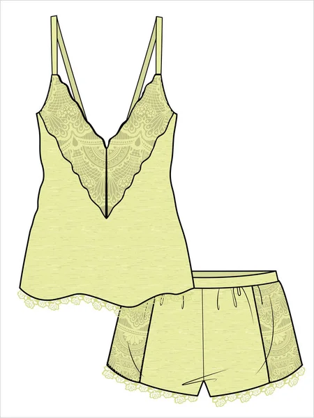 Womens Cami Shorts Abbigliamento Notturno File Vettore Editabile — Vettoriale Stock