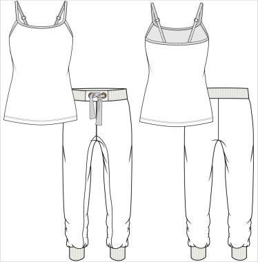 WOMEN CAMI AND JOGGERS NIGHTWEAR SET IN EDITABLE VECTOR FILE clipart