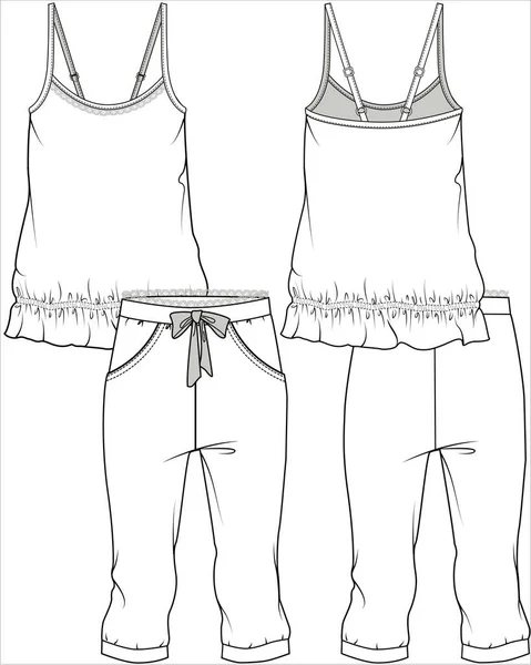 Mujeres Cami Capri Joggers Nightwear Set Editable Vector File — Archivo Imágenes Vectoriales