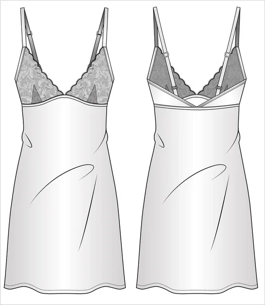 Nők Satin Lace Slip Nightwear Szerkeszthető Vector File — Stock Vector