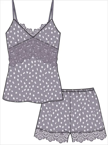 Frauen Cami Shorts Matching Nightwear Set Editable Vector File — Stockvektor