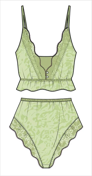 Cami Frill Shorts Women Bridal Matching Nightwear Set Editable Vector — Stock Vector