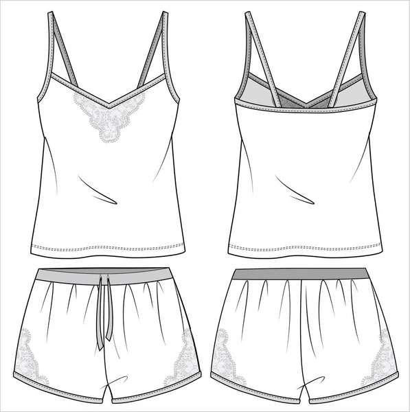 Mulheres Cami Canty Lacy Nightwear Set Vector Editável File — Vetor de Stock