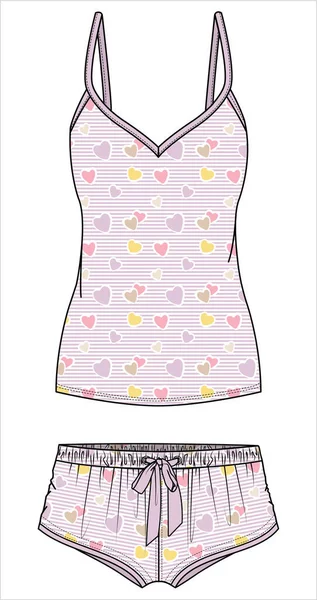 Colorant Coeur Imprimé Cami Boyshorts Matching Nightwear Set Pour Femmes — Image vectorielle