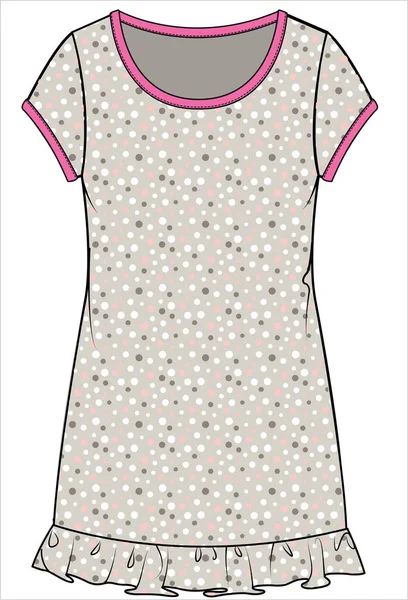 Women Polka Dots Knit Dormdress Slip Nightwear Editable Vector File — Stock Vector