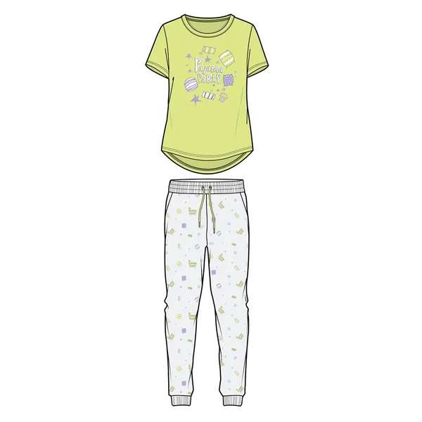 stock vector KID GIRLS TEEN GIRLS AND WOMEN WEAR TEE AND PAJAMA SET VECTOR