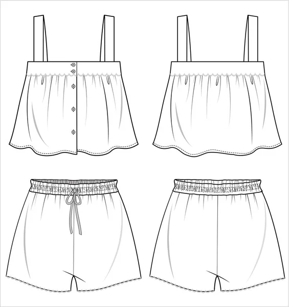 Tkané Tees Nightwear Tank Short Women Editable Vector File — Stockový vektor