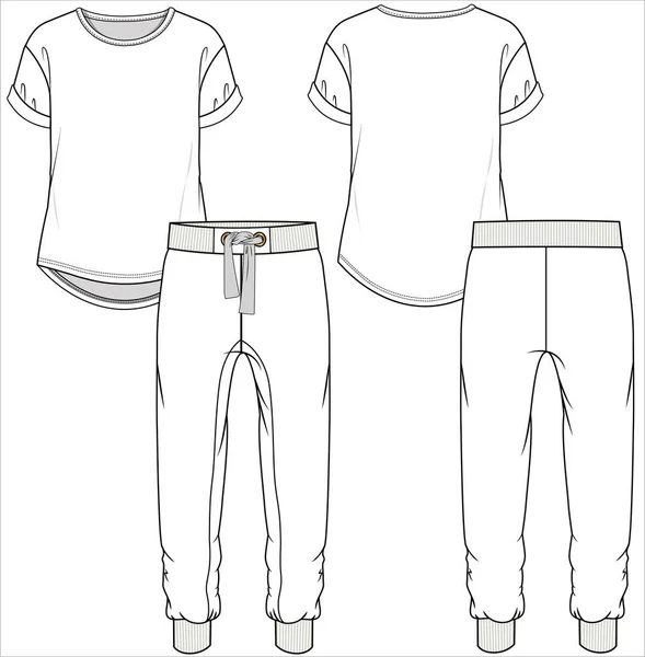 可编解码Vector File中的女性Tee和Jogers Nightwear Set — 图库矢量图片