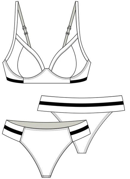Gym Bra Panties Set Women Girls Fashion Flat Sketch Vector — Stock Vector