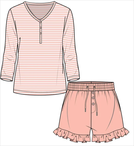 Mujeres Niñas Adolescentes Tees Cortas Nightwear Set File Vector Editable — Vector de stock