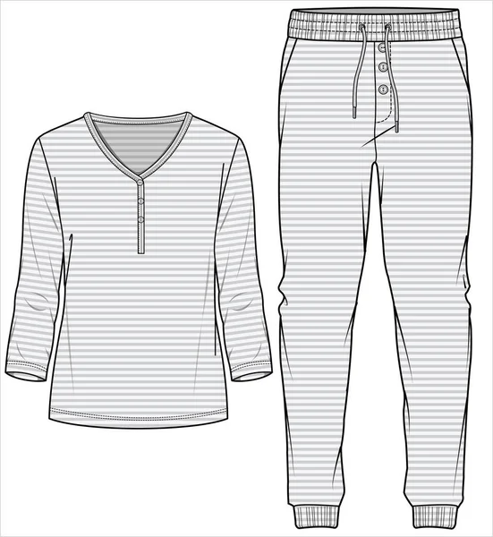 Kobieta Stripe Tee Jogggers Przedsiębiorczym Plaketem Nightwear Set Edytorowym Vector — Wektor stockowy