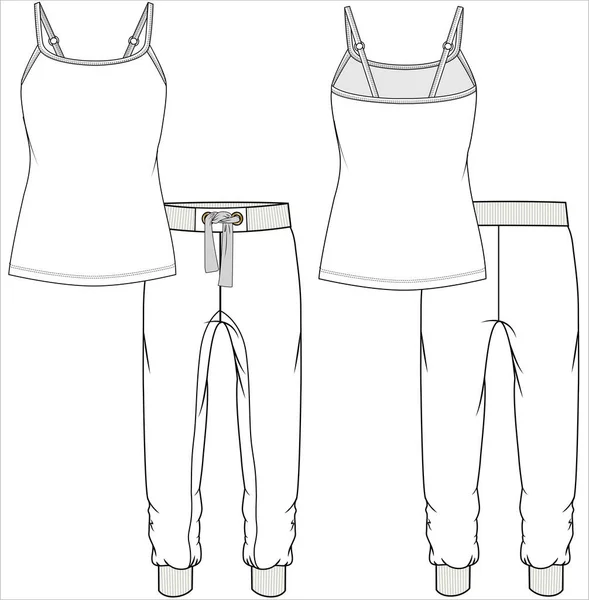Mulheres Cami Jogadores Nightwear Set Vector Editável File — Vetor de Stock