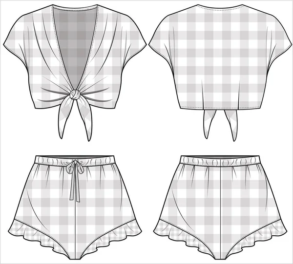 Woven Tie Short Gingham Check Women Editable Vector File — Archivo Imágenes Vectoriales