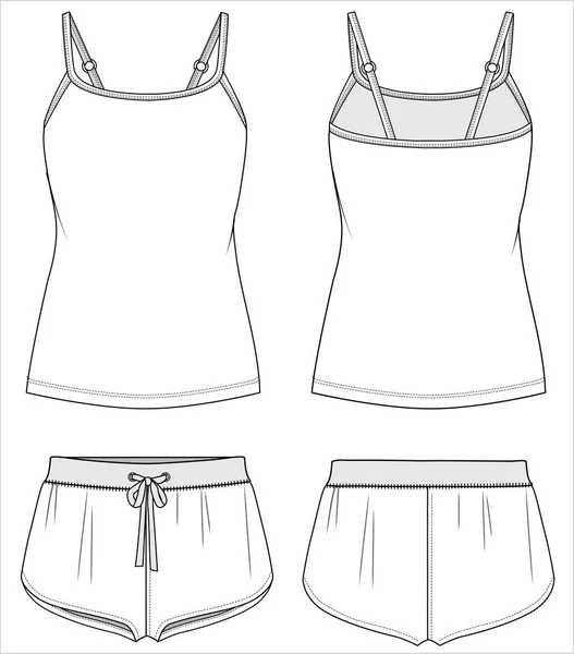 Cami Boyshorts Nightwear Set Women Teen Girls Editable Vector File — Stock Vector