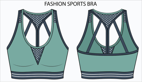 Technical Sketch of RACER BACK SPORTS BRA in editable vector sketch