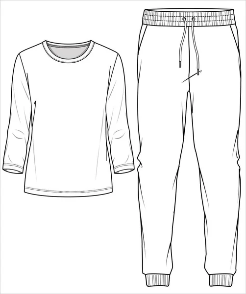Teď Joggers Flat Sketch Nightwear Set Women Teen Girls Editable — Stockový vektor