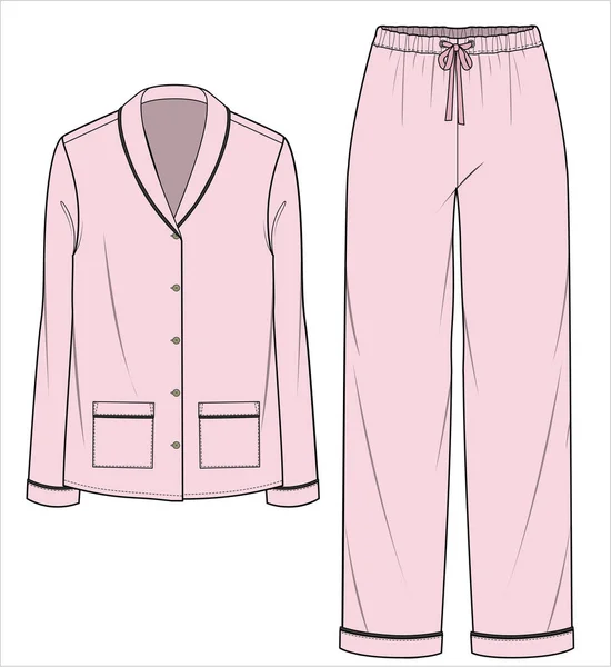 stock vector SHAWL COLLAR TOP WITHPPING DETAIL MATCHING PYJAMA SET FOR WOMEN IN EDITABLE VECTOR FILE