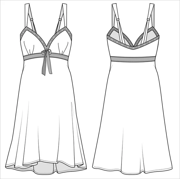 Flat Sketch Nightwear Slip Women Editable Vector File — Stock Vector