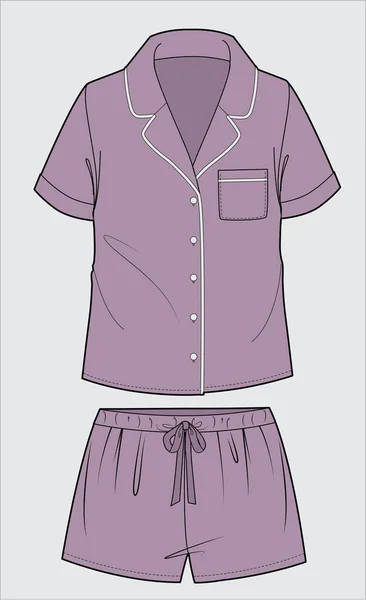 Notch Collar Top Nickers Matching Nightwear Set Teen Kid Girls — Stock Vector