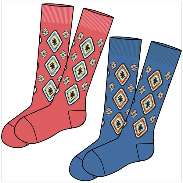 Calf Length Aztec Pattern Socks Editable Vector File — Vetor de Stock