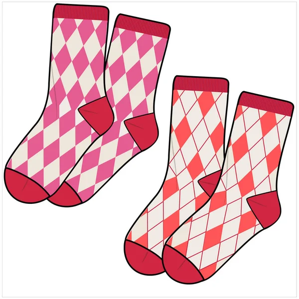 Ankle Length Argyle Pattern Socks Editable Vector File — Vetor de Stock