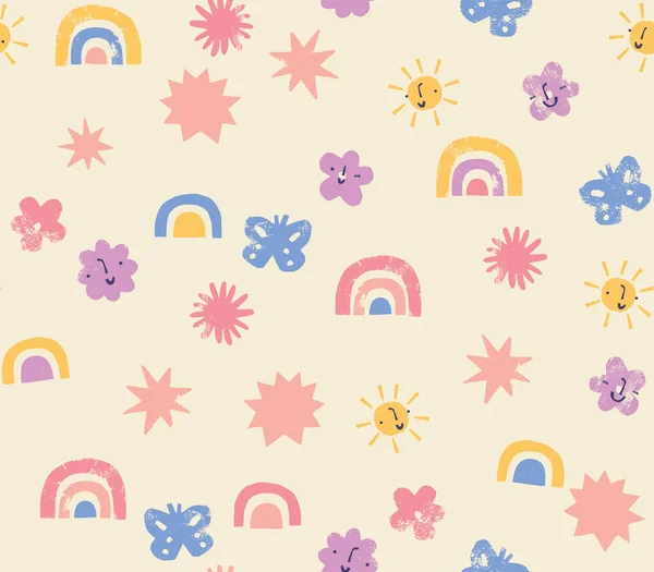 Colourful Rainbow Butterfly Seamless Pattern — 图库矢量图片