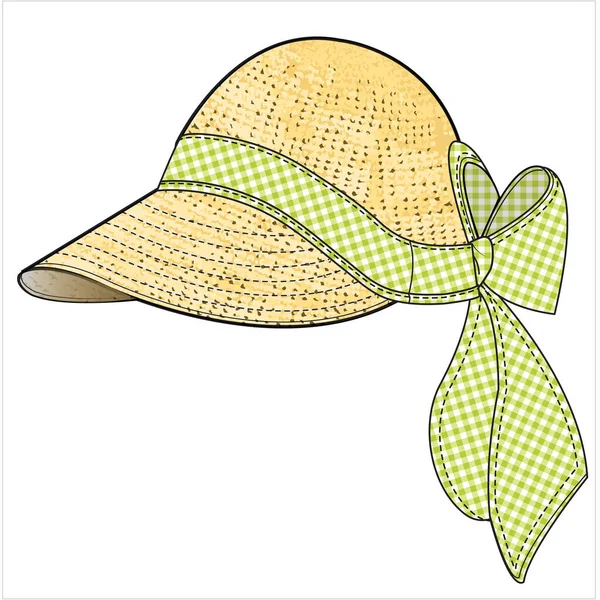 Straw Summer Hat Com Bow Tie Editável Vector —  Vetores de Stock