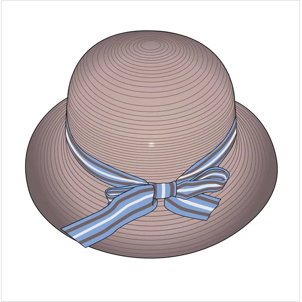 Straw Summer Hat Com Bow Tie Editável Vector — Vetor de Stock