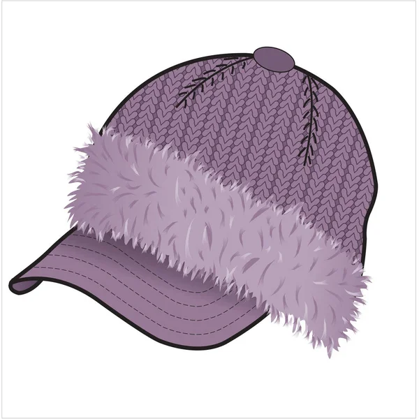 Woolen Baseball Cap Fur Editable Vector — Stockový vektor