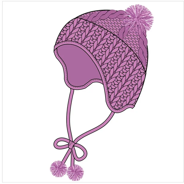 Woolen Bobble Knit Cap Com Pom Vector Editável —  Vetores de Stock