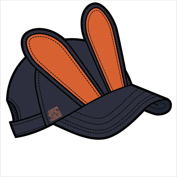 Bunny Ears Sporty Baseball Cap Editable Vector — Stockový vektor