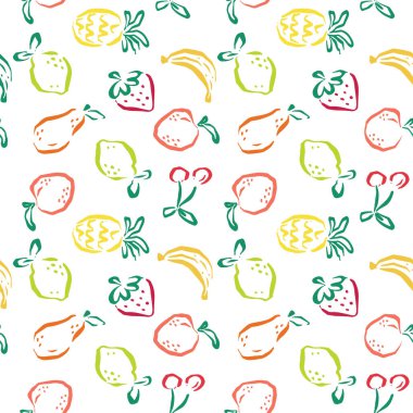 Renkli Meyveler Yineleme Yazısı Çiziyor. Kusursuz PATTERN VECTOR