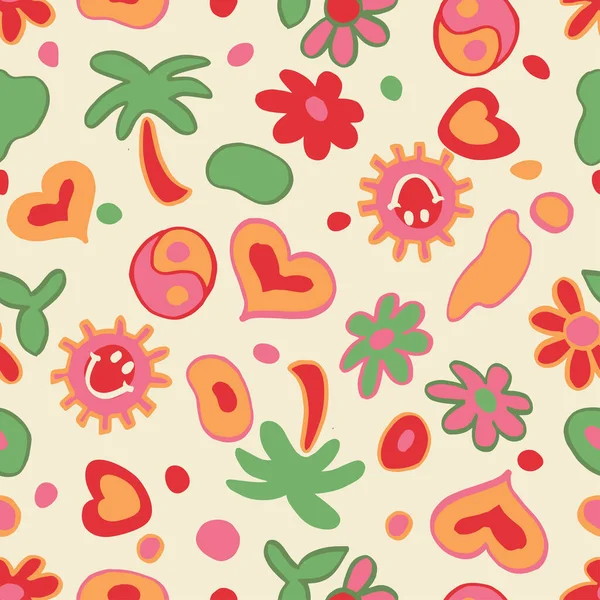 Cute Colorful Tropical Doodle Conversational Seamless Pattern — 图库矢量图片